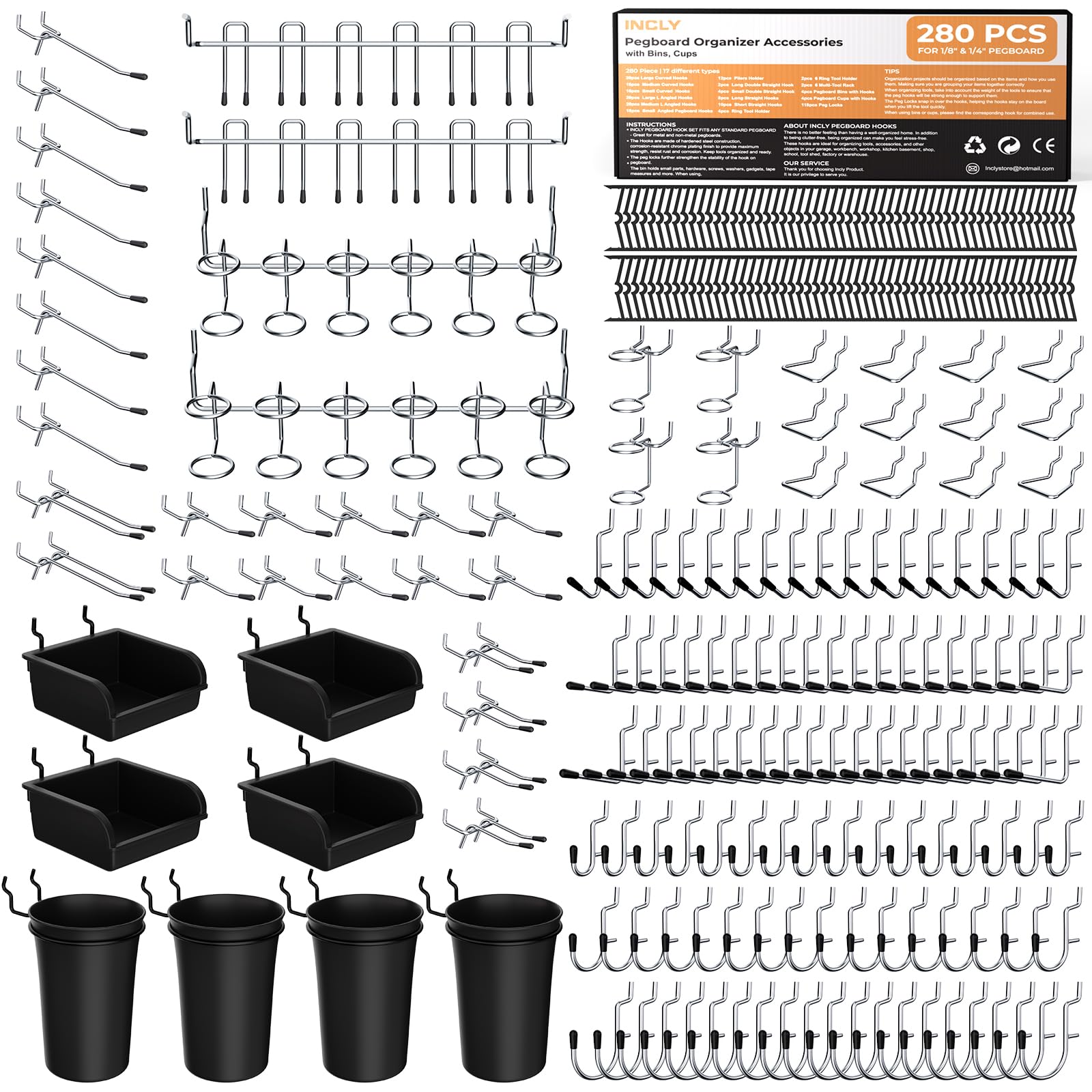 INCLY pegboard bins keep small parts organized and within easy reach