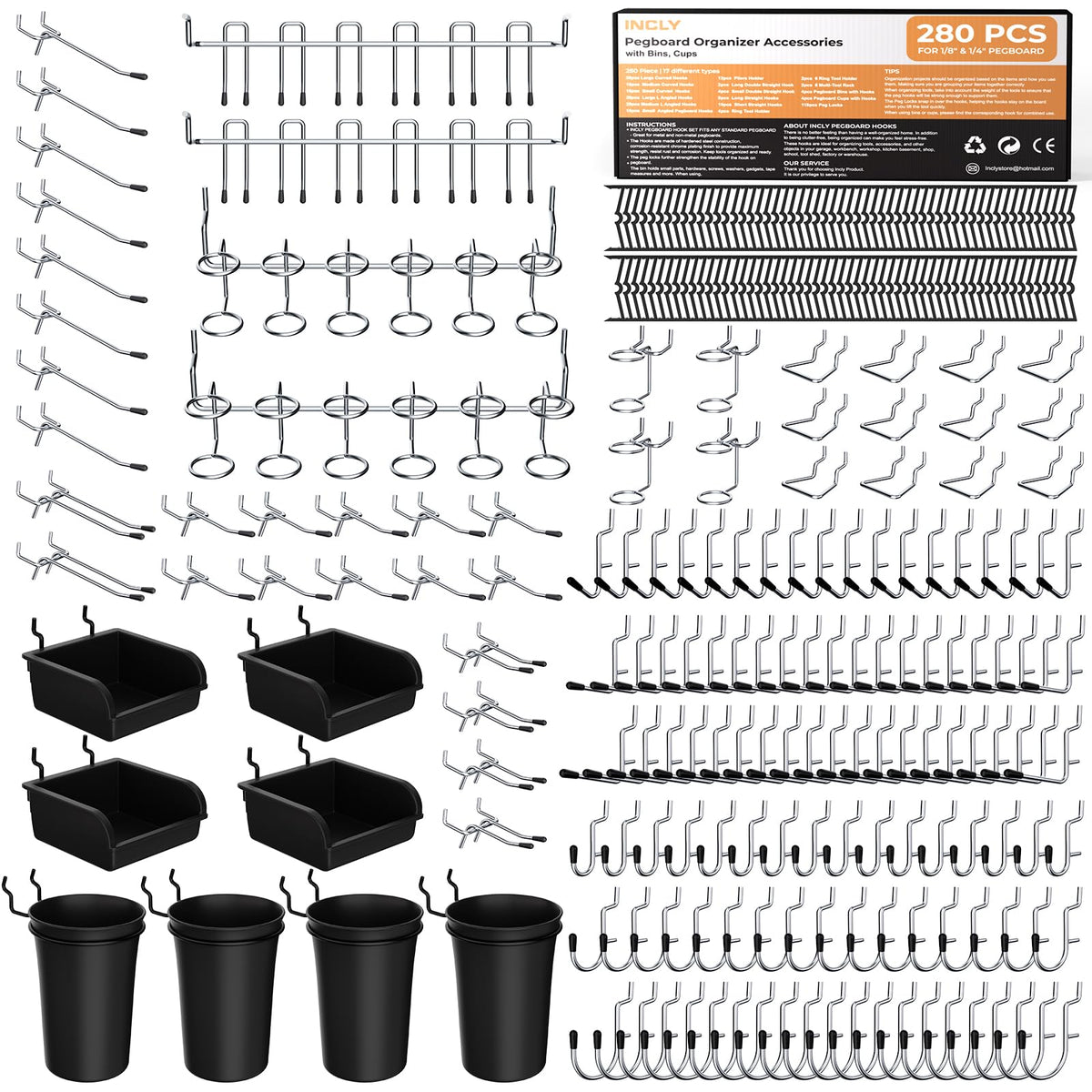INCLY pegboard bins keep small parts organized and within easy reach