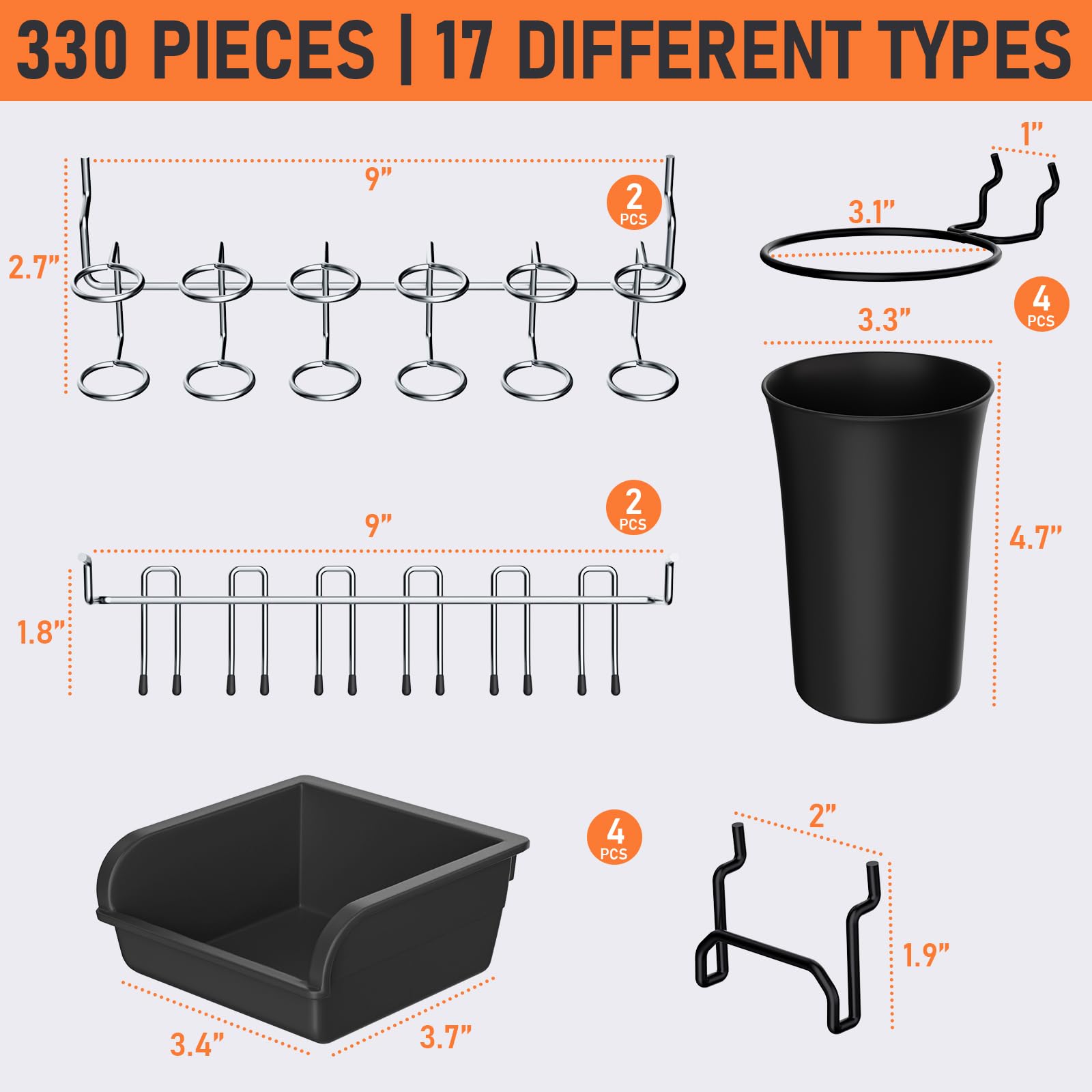 INCLY curved hooks hang bulky items neatly on your pegboard