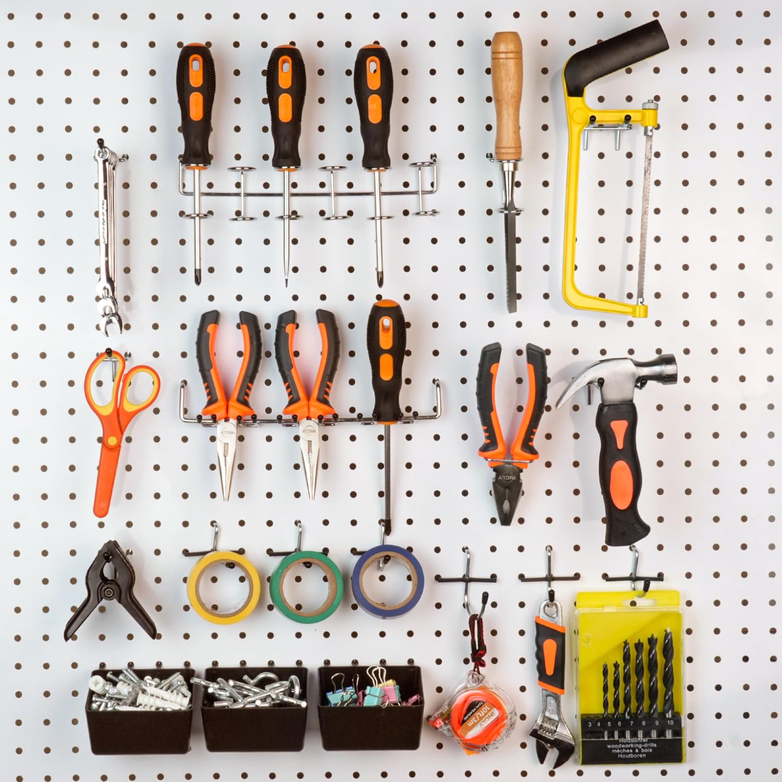 INCLY pegboard curved hooks organize tools with flexible, clutter free placement
