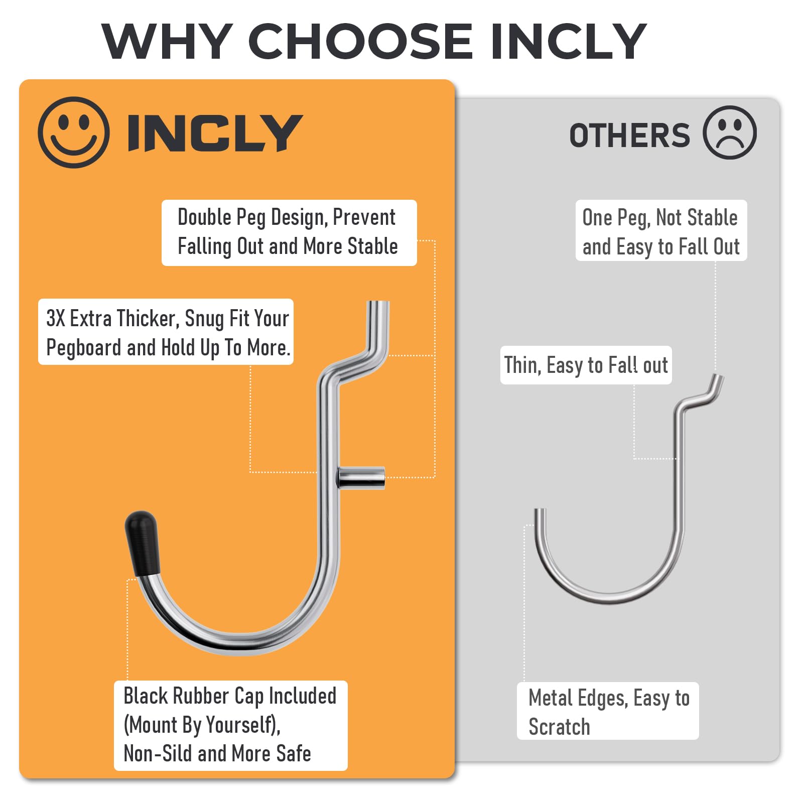 INCLY pegboard hooks 100-pack for organized garage storage.