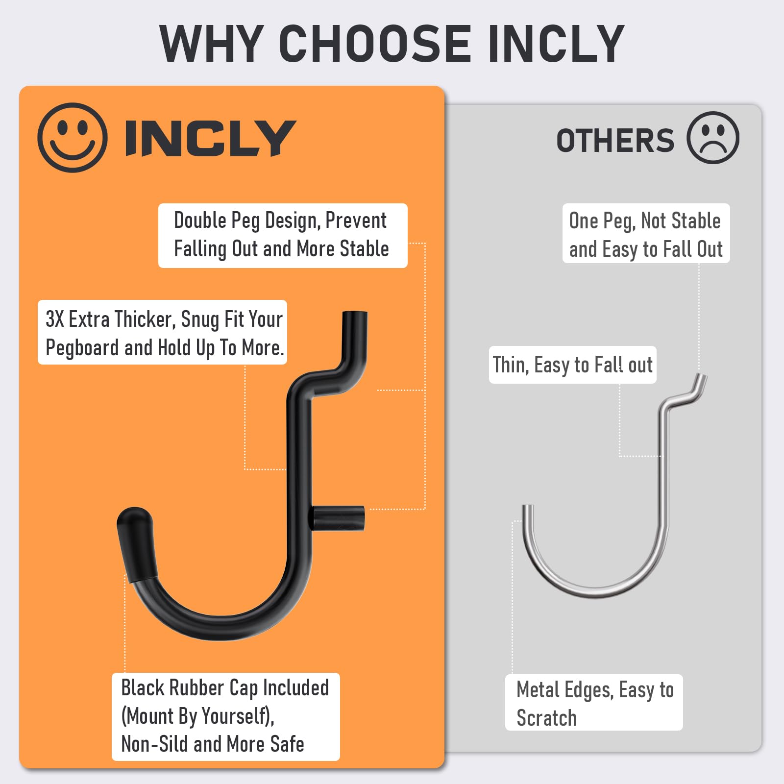 INCLY 3x extra thick steel hooks in matte black.