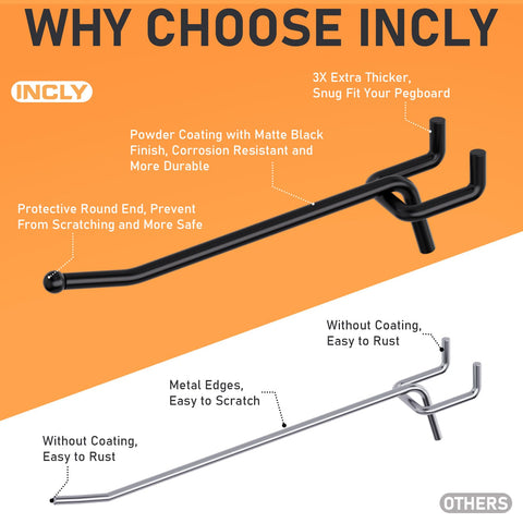 INCLY 6-inch pegboard hook front view heavy-duty construction