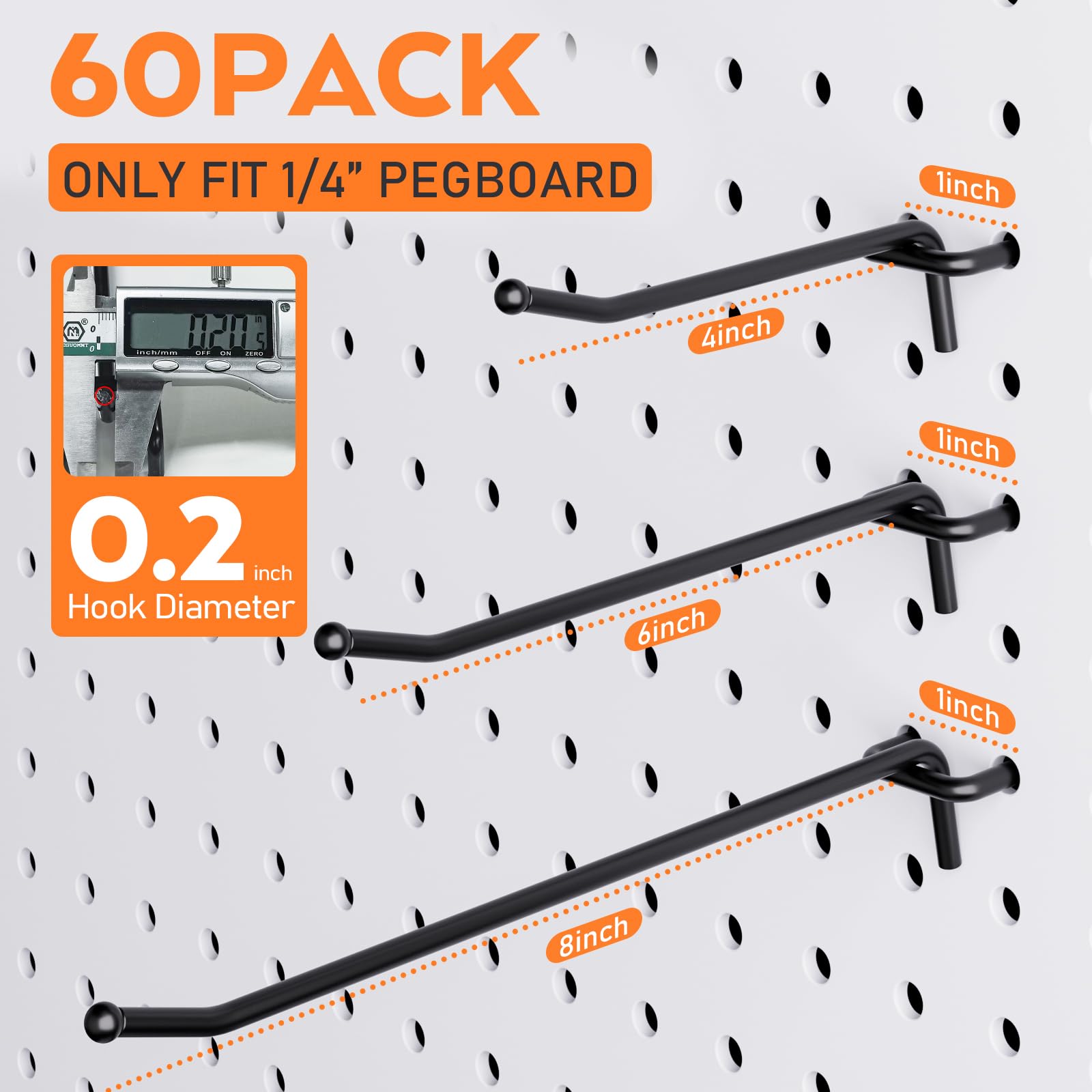 INCLY 6-inch pegboard hook side view corrosion-resistant matte black finish