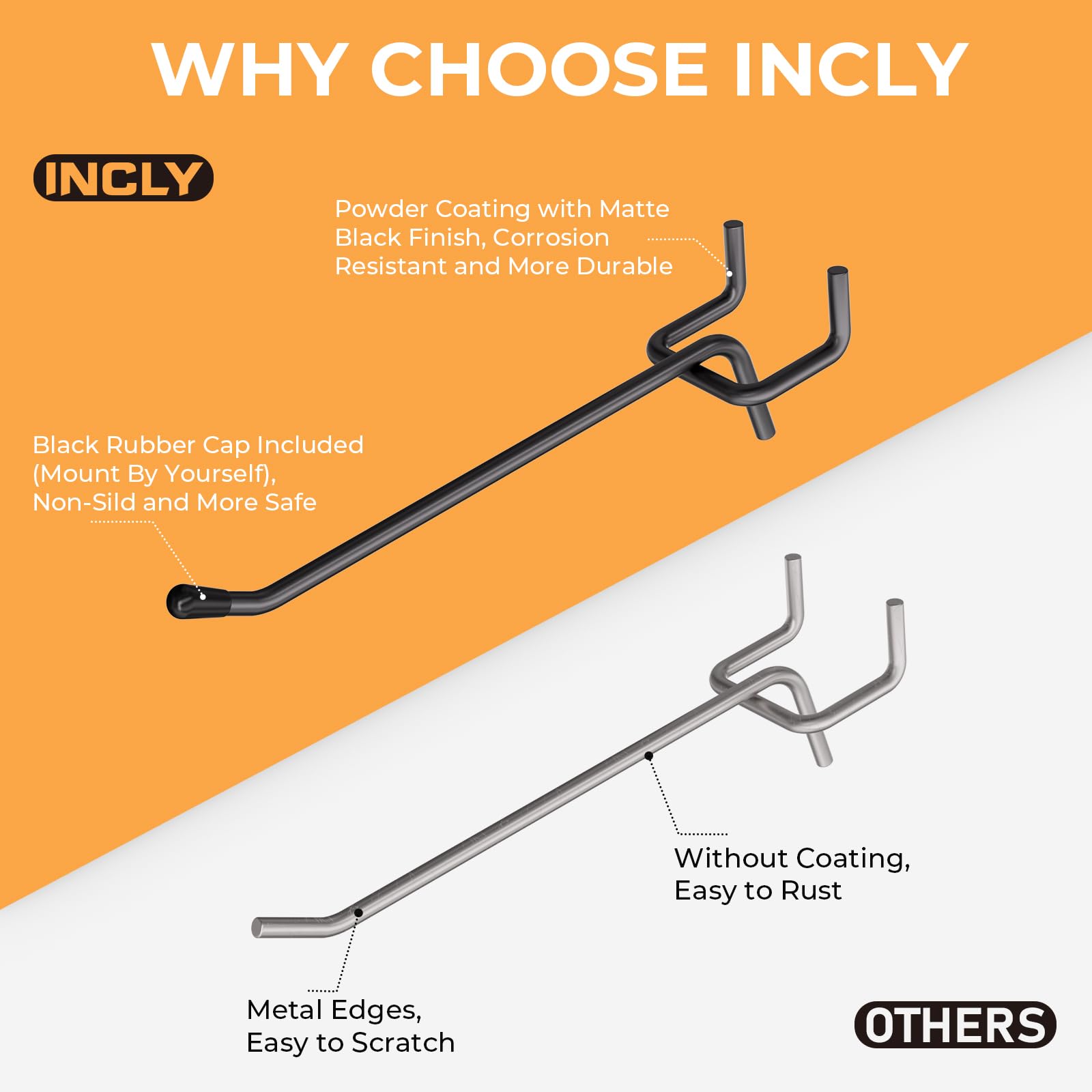 INCLY 6-inch pegboard hook provides stable tool hanging with L-shape design