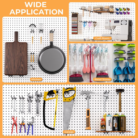 Versatile INCLY pegboard hooks fit garage, kitchen, workshop spaces