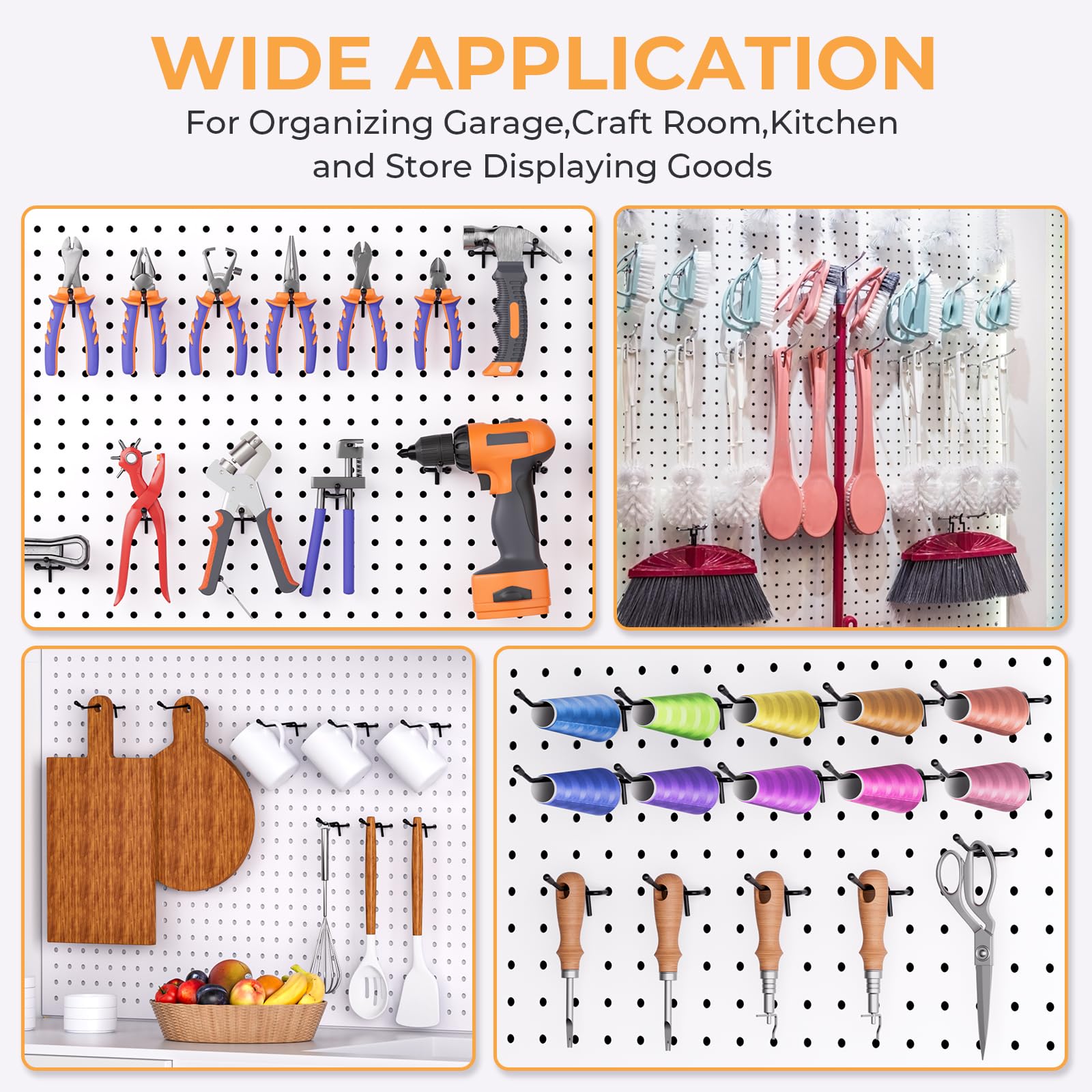 INCLY pegboard hooks in a workshop setting for organized storage