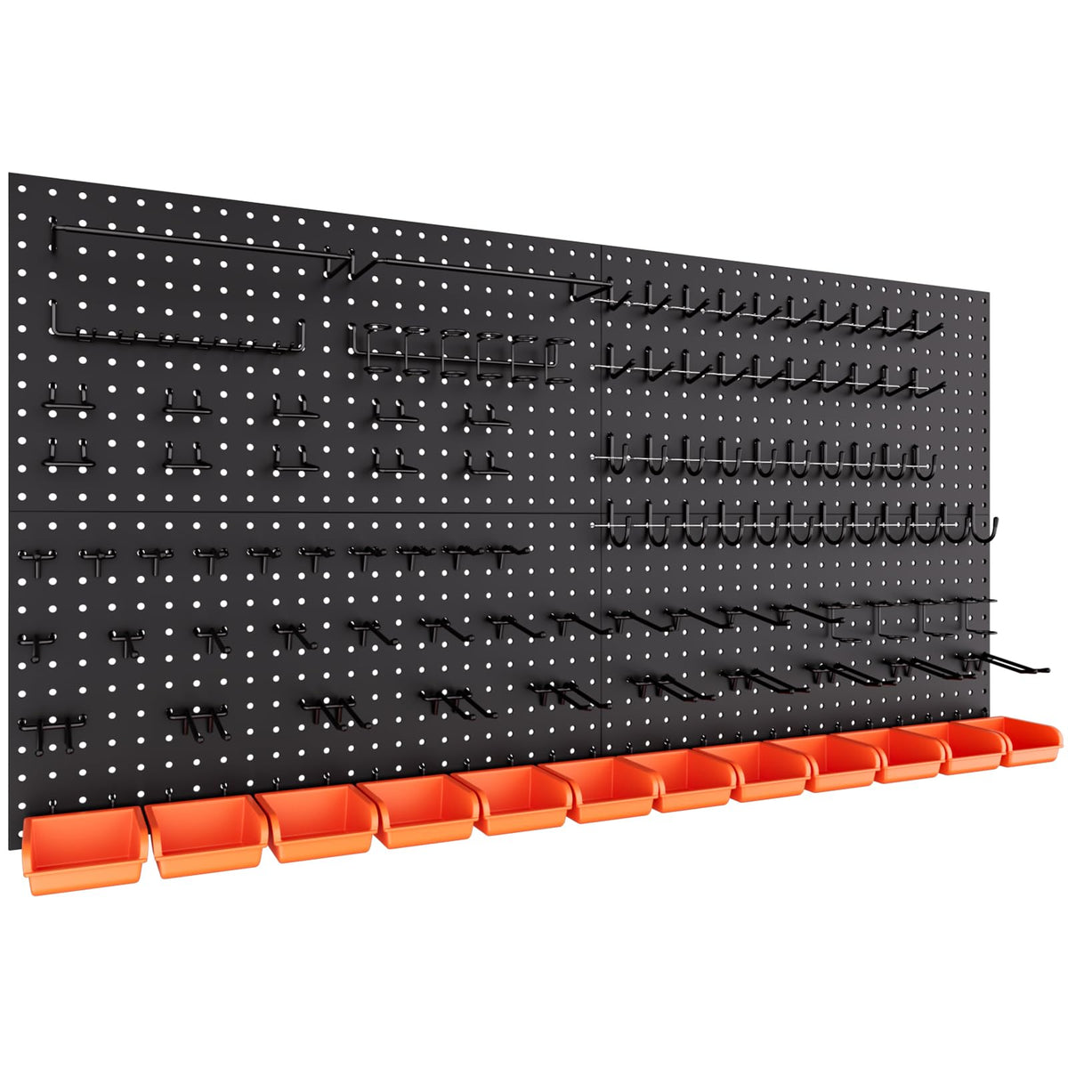 INCLY pegboard panels four-pack mounted on a solid wall for sturdy tool storage.