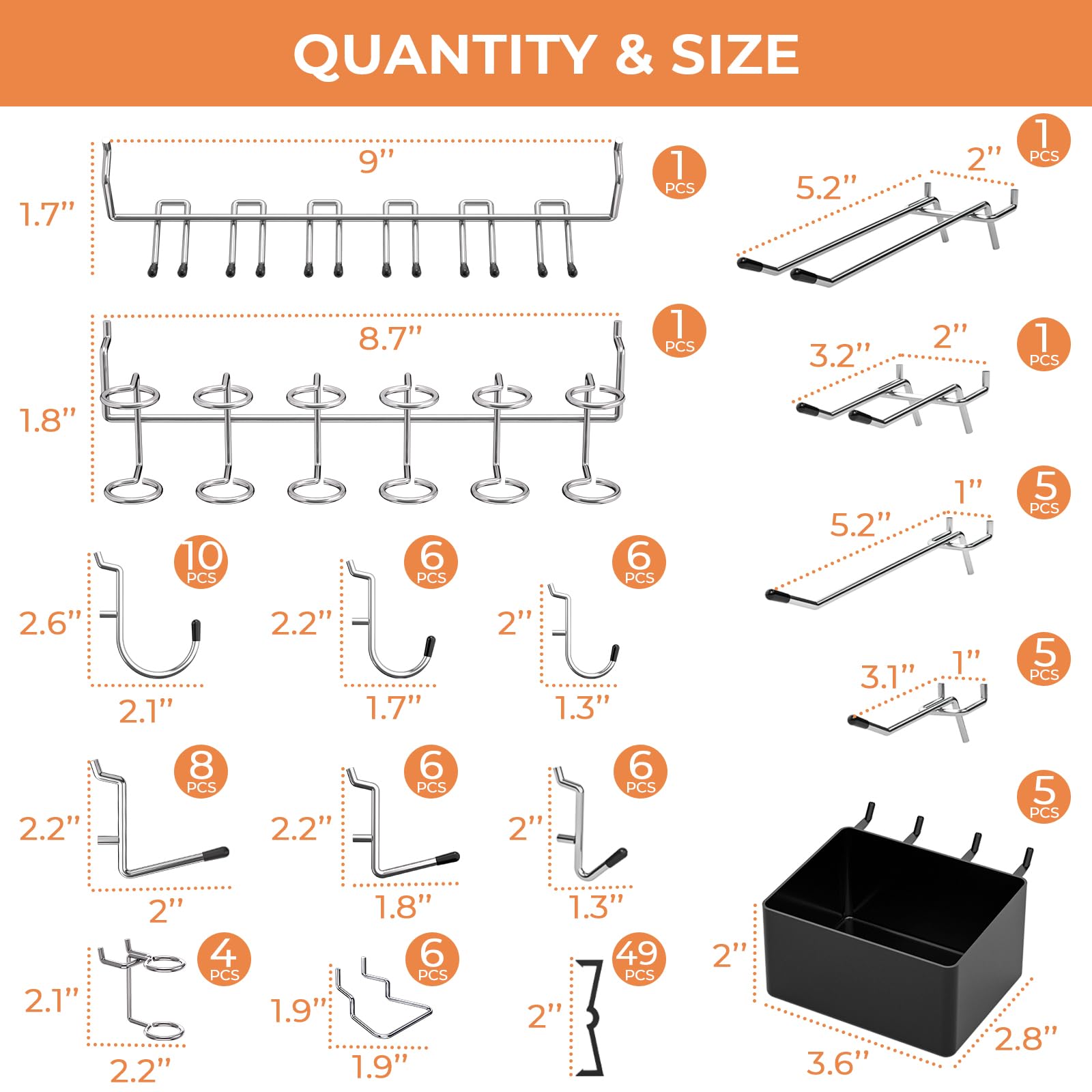 INCLY pegboard straight hooks provide sturdy hanging for tools and hardware