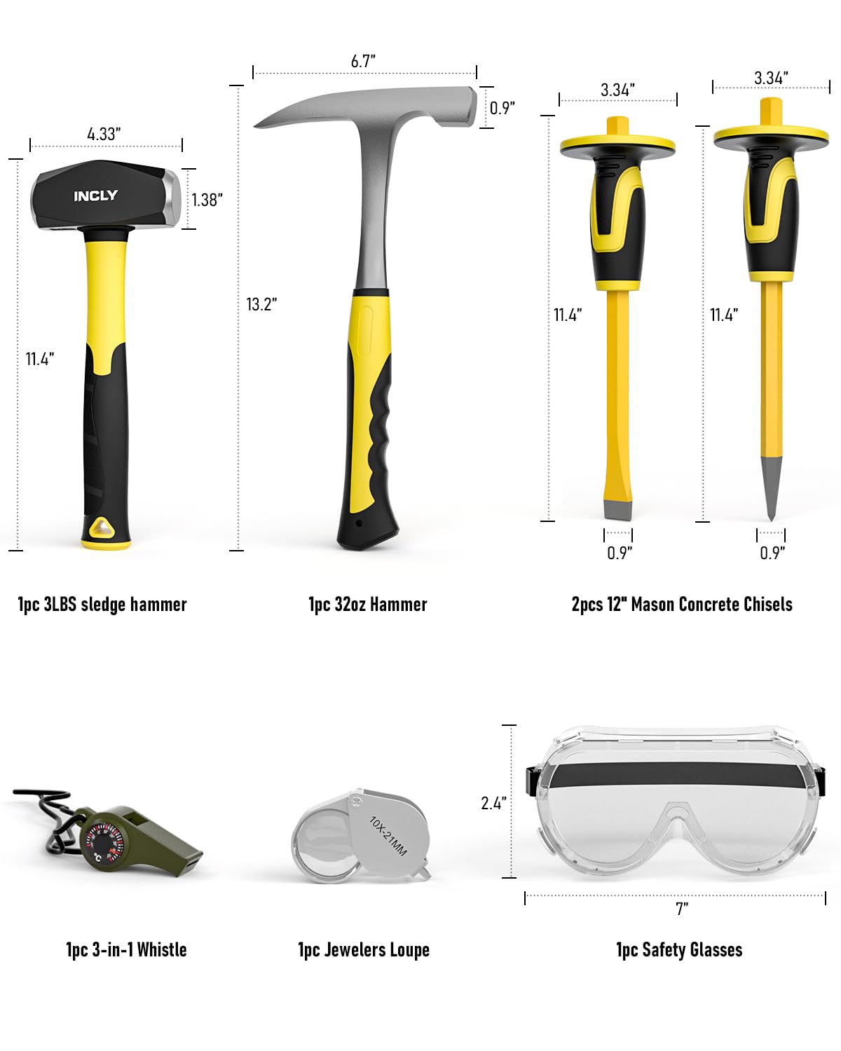 INCLY rock hammer 32 oz for precise chiseling and material removal