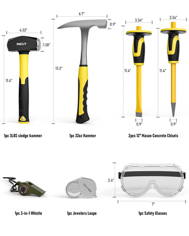 INCLY rock hammer 32 oz for precise chiseling and material removal