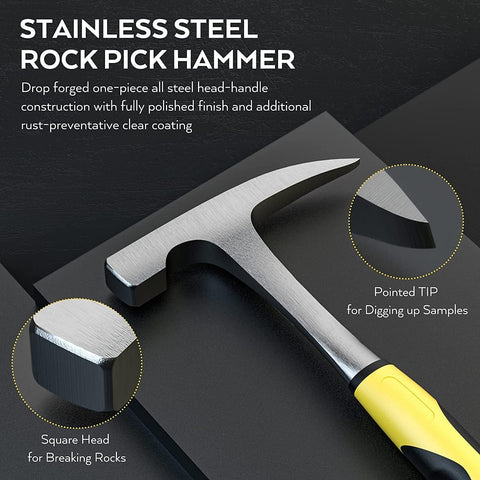 INCLY 33.8 oz rock hammer close-up for durable field tapping.