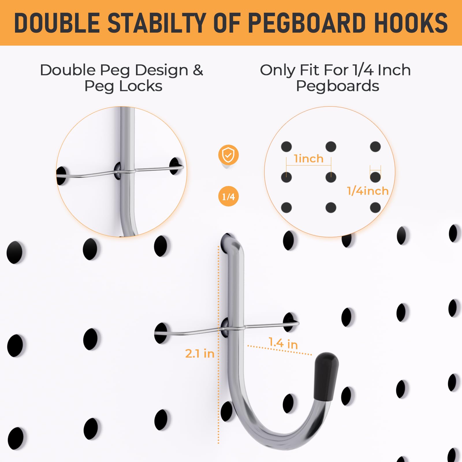 INCLY secure-fit pegboard hook fits quarter-inch boards securely.