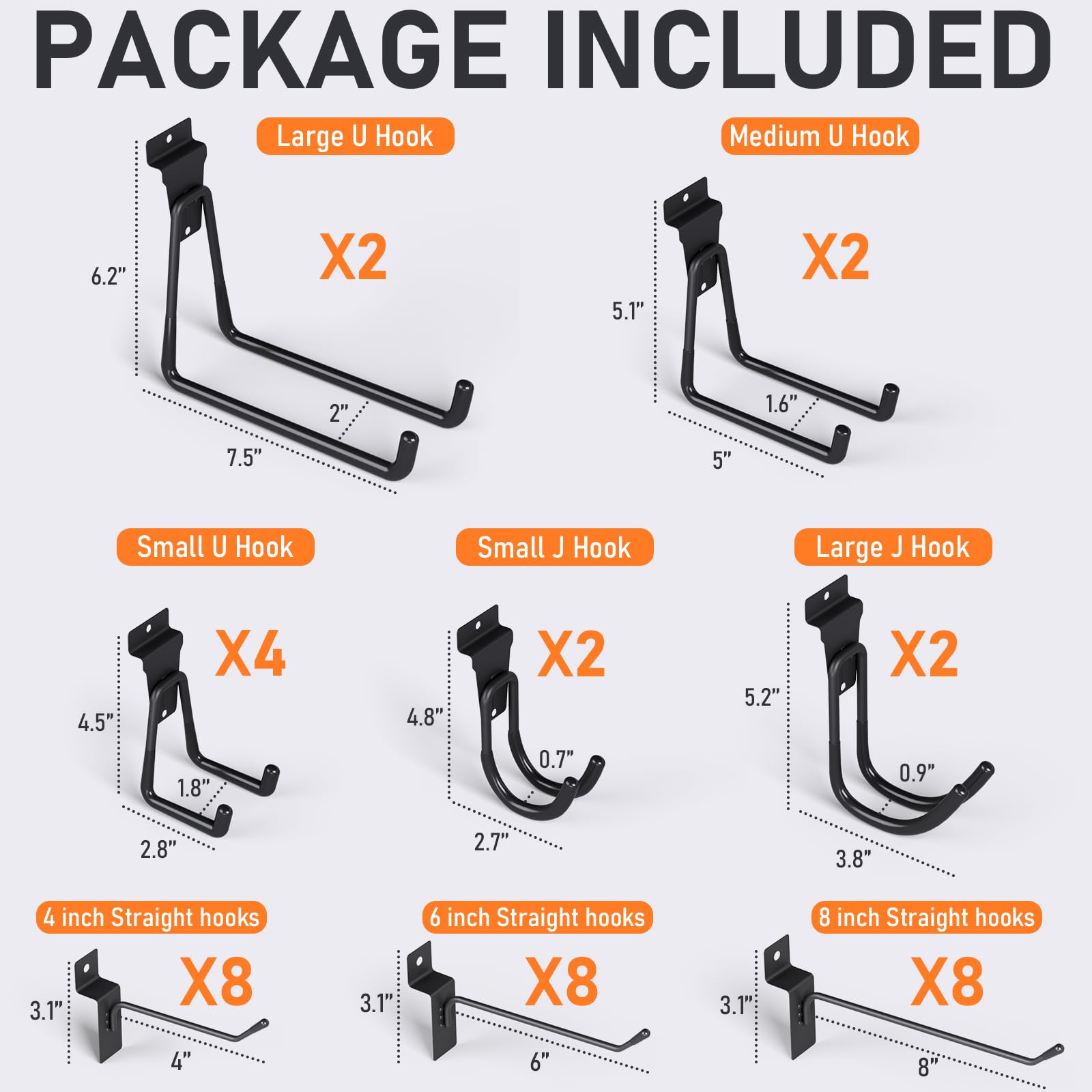 INCLY slatwall hooks close-up with cushioned rubber coating for anti-slip durability