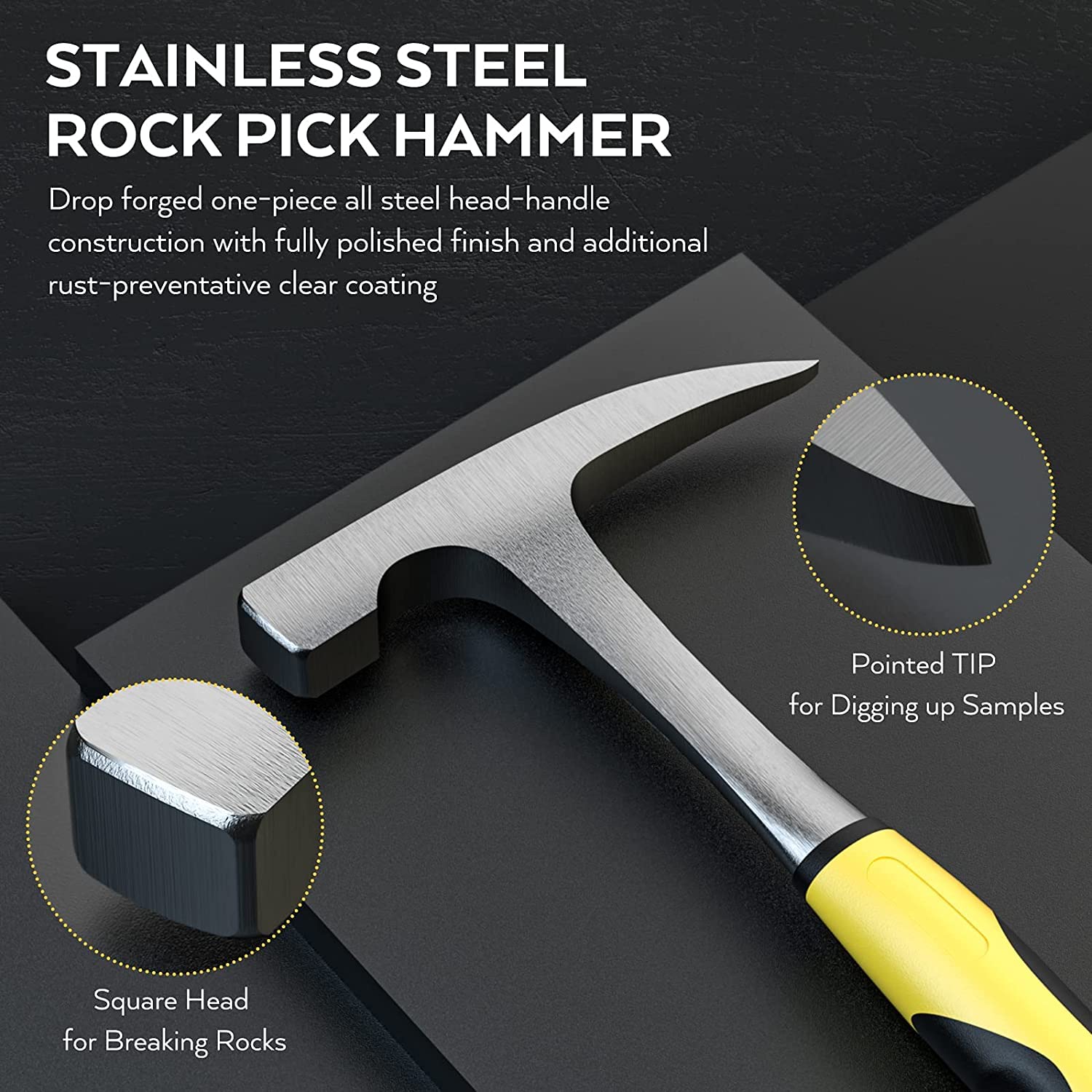 INCLY drop-forged stainless hammer built for heavy-duty geology tasks