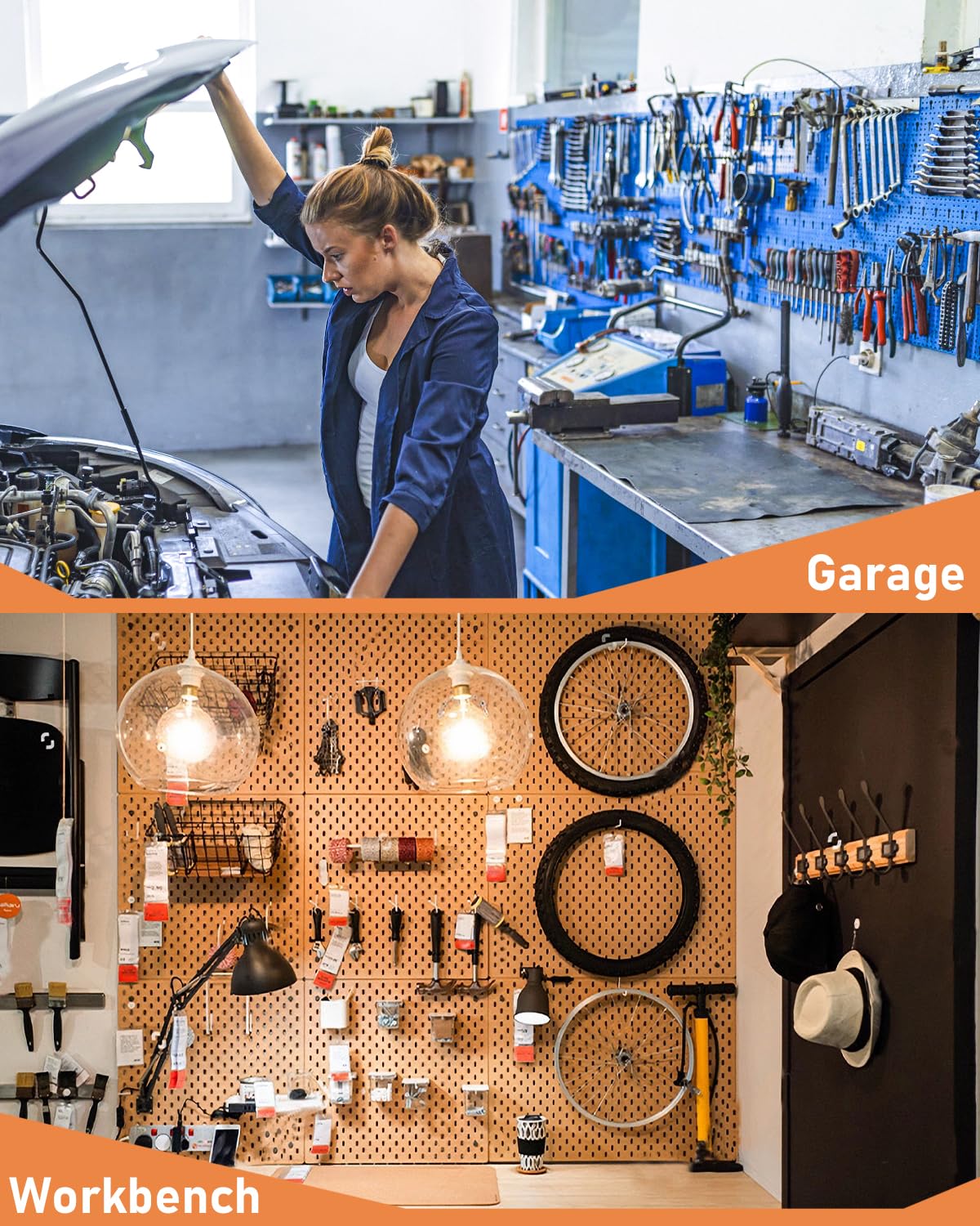 INCLY pegboard setup in a garage wall neatly organizing tools.