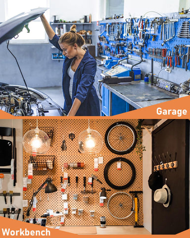 INCLY pegboard setup in a garage wall neatly organizing tools.