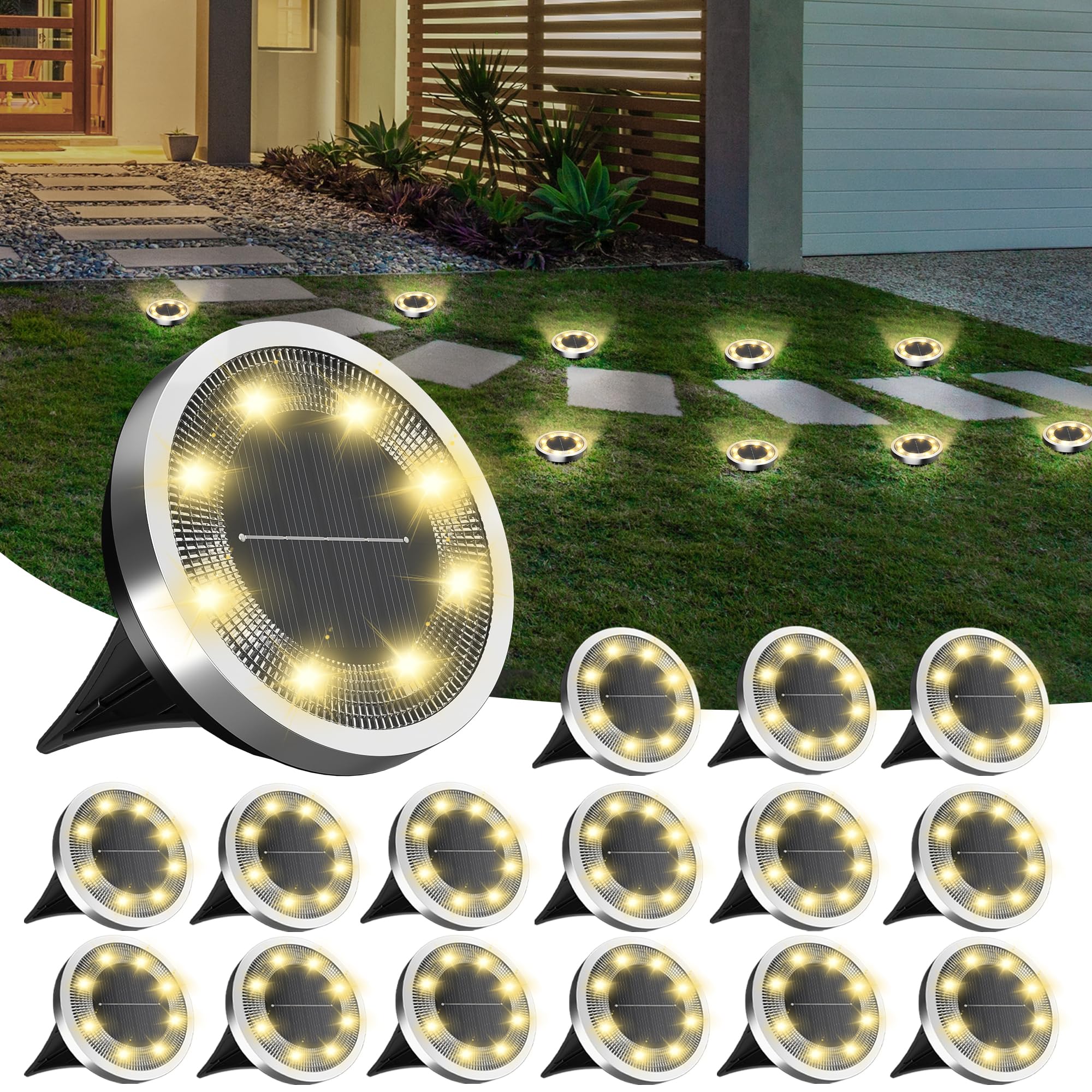 INCX Solar Ground Lights with 16 LEDs illuminate outdoor pathways safely at night.