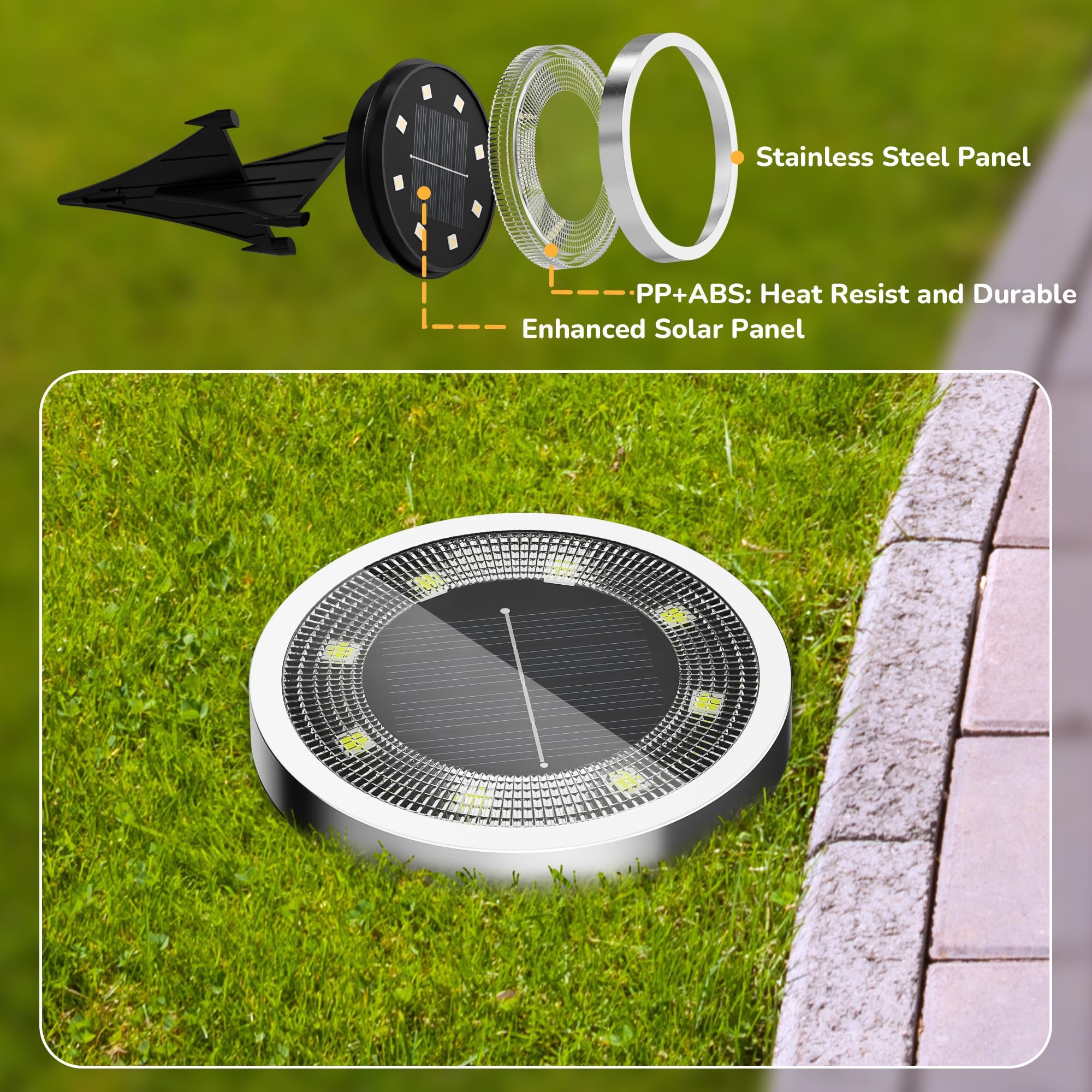 INCX solar ground lights automatically switch on at dusk for hands-off operation.