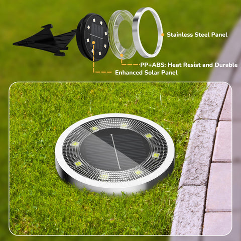 INCX solar ground lights automatically switch on at dusk for hands-off operation.