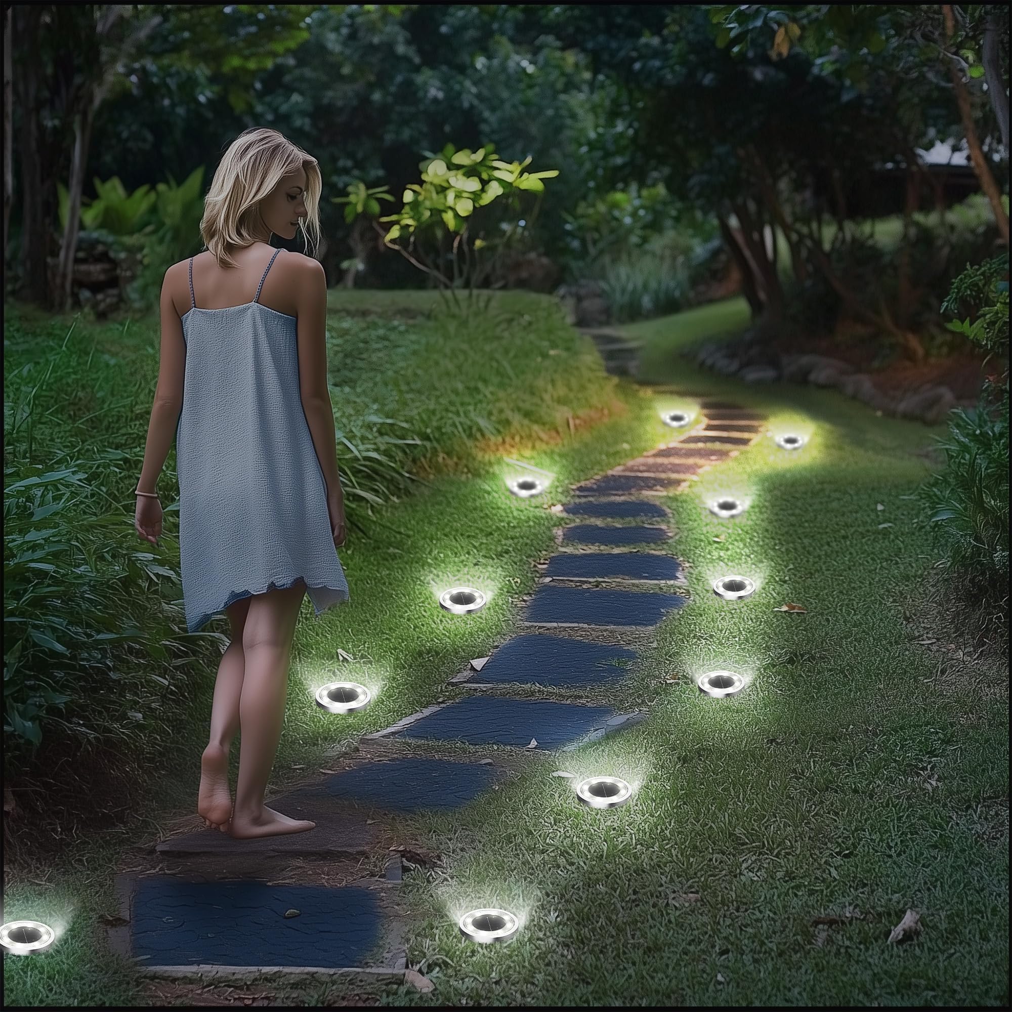 INCX solar ground lights can be installed in seconds for quick outdoor setup.