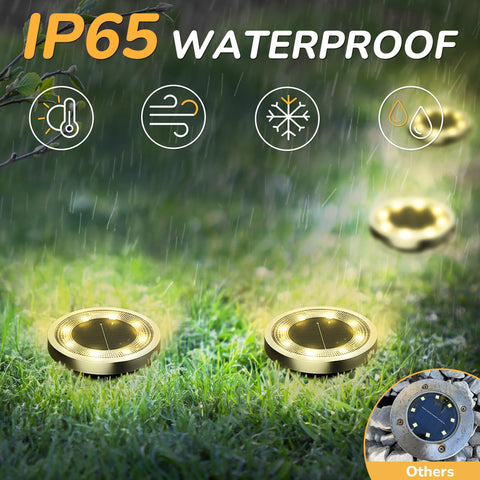 INCX 16-LED ground lights provide warm white illumination for patios.