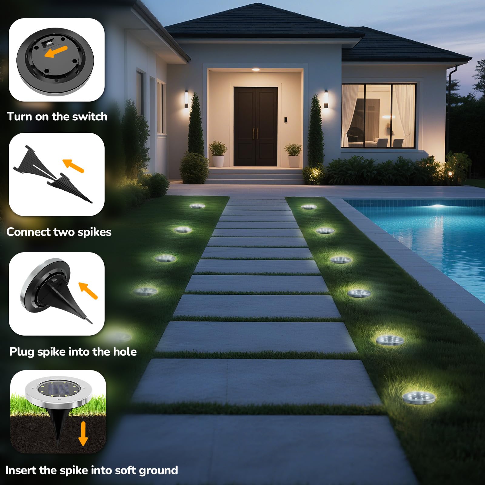 INCX solar light versatile placement across patio, walkway, lawn, and deck.