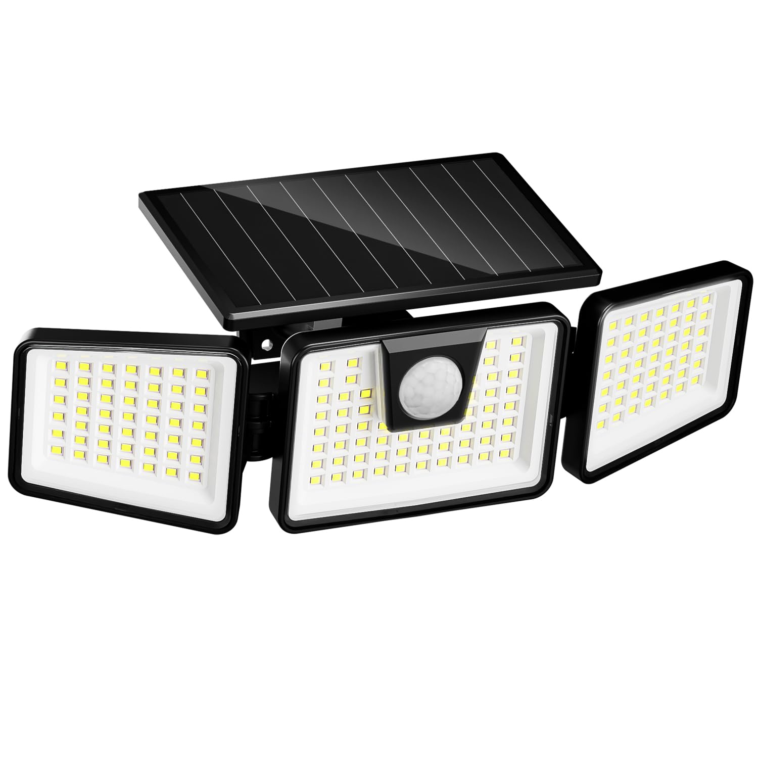 INCX solar motion light with 3 heads brightens outdoor patios and entryways.
