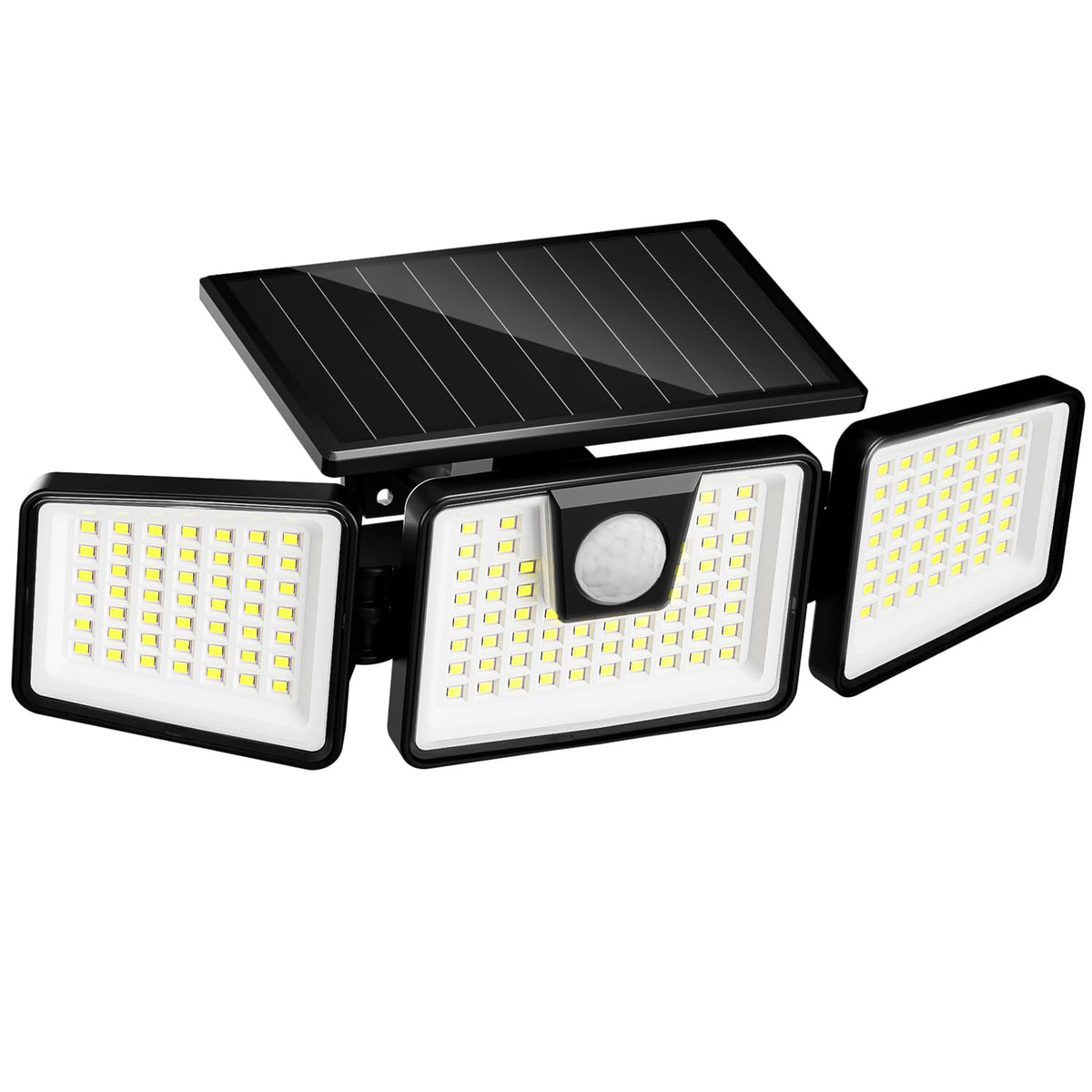 INCX solar motion light with 3 heads brightens outdoor patios and entryways.