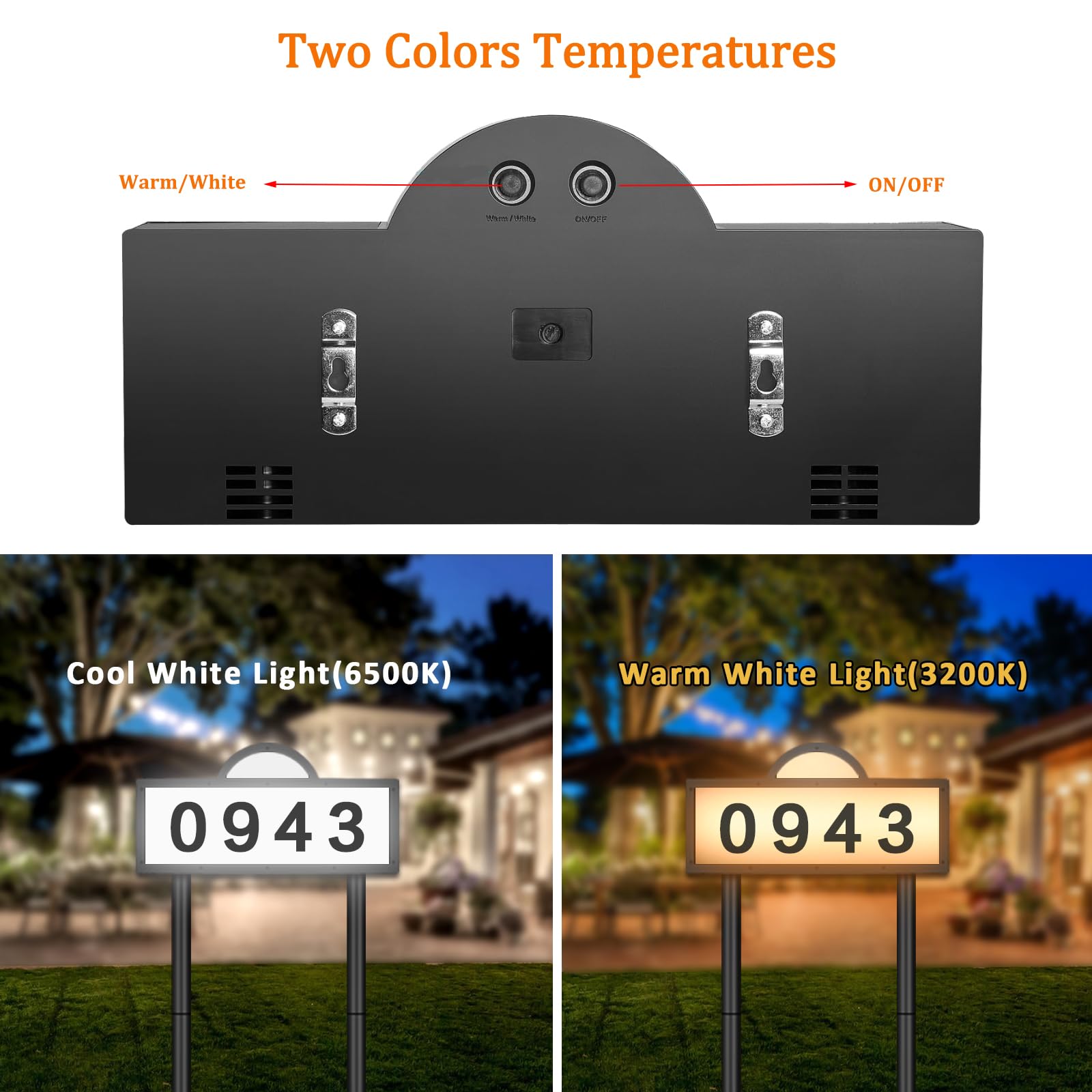 INDARUN solar address sign cool white mode delivers bright, high-contrast visibility after dark