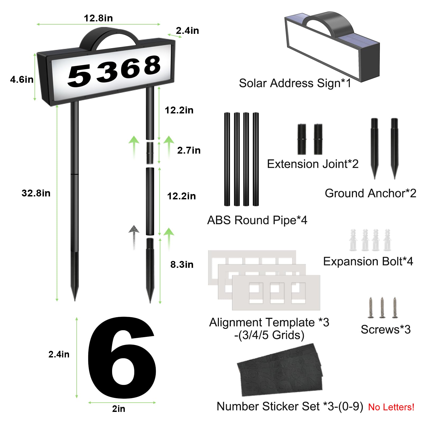 INDARUN solar address sign IP65 weatherproof for all weather conditions