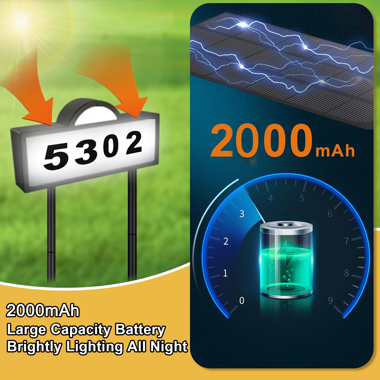 INDARUN solar address sign warm white mode glows softly at night for easy reading