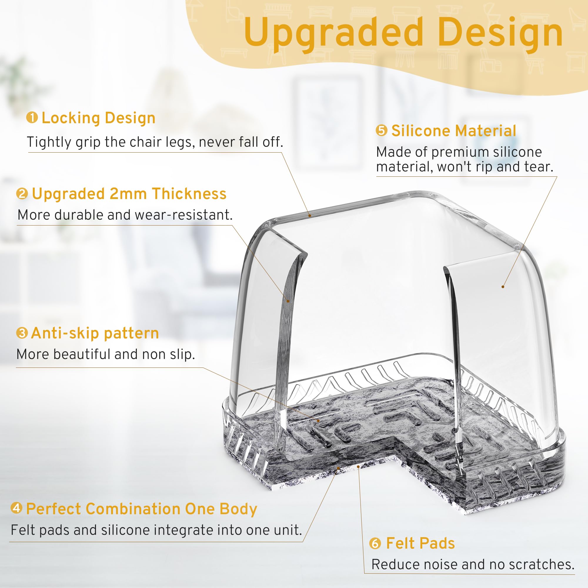 INDEMO integrated silicone and felt design for durable, non-shedding protection.