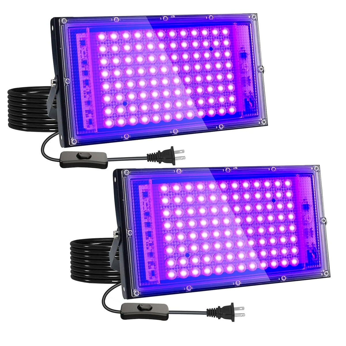 Indmird 2-pack UV black lights shown from the front for vivid party illumination.
