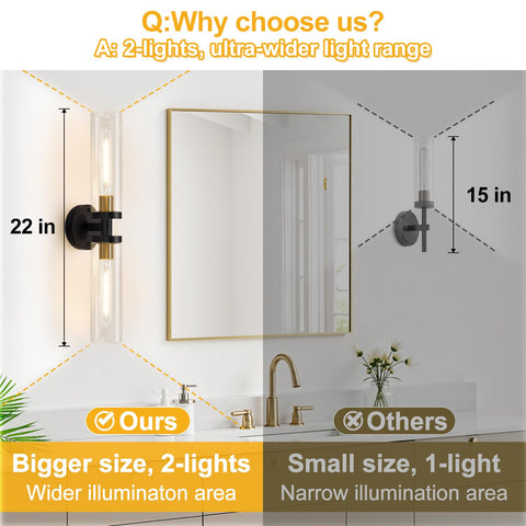 Indoi bathroom sconce illuminated beside mirror for task lighting