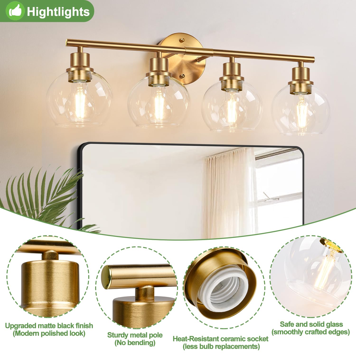 Indoi clear glass globe shades brighten bathrooms with airy visibility