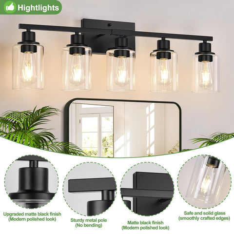 Indoi clear glass shades illuminate bathroom vanity evenly