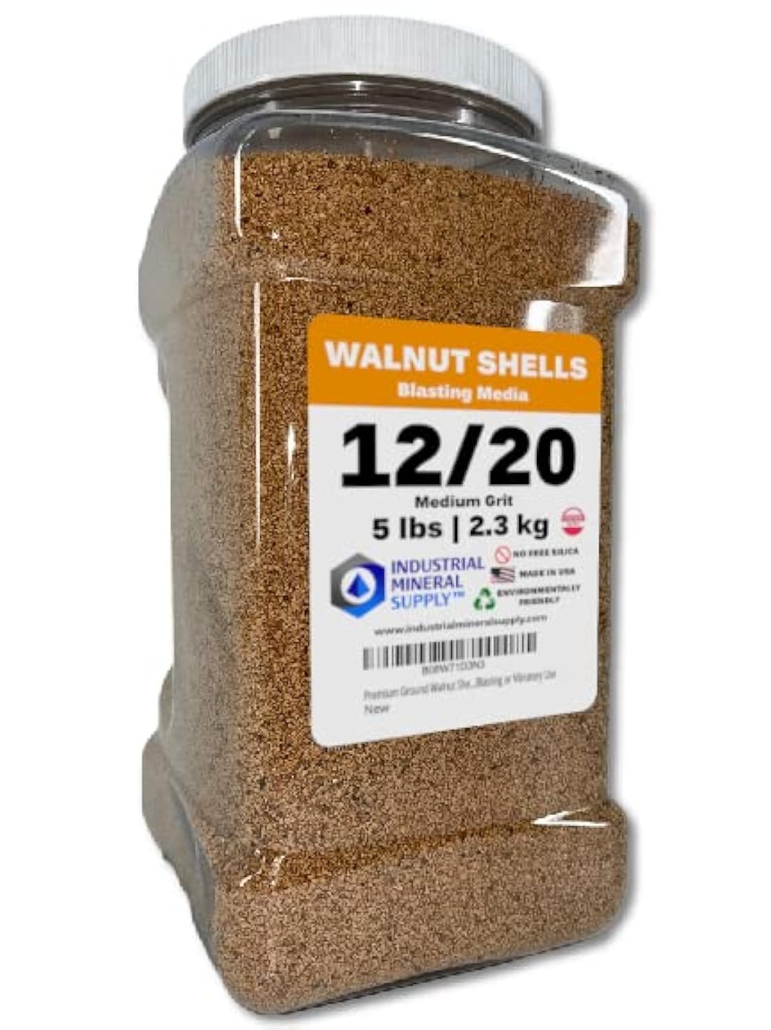 Industrial Mineral Supply premium ground walnut shells bag-closeup showing even 12-20 grit