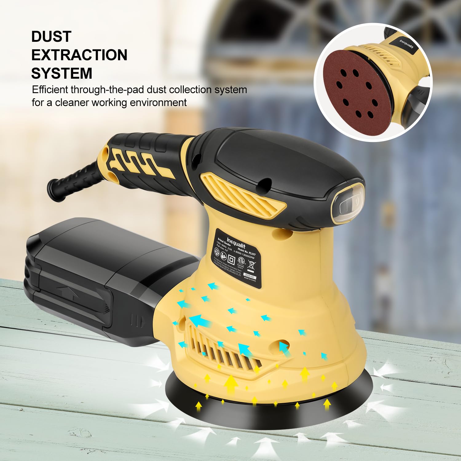 Inequalit Random Orbital Sander ergonomic soft grip for comfortable control.