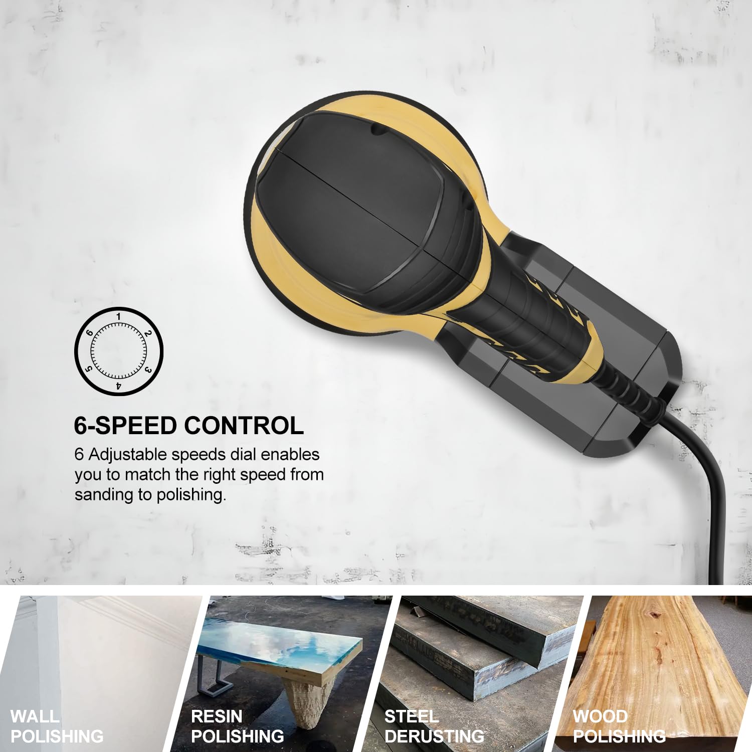 Inequalit Random Orbital Sander large 4.9-inch pad covers more area.