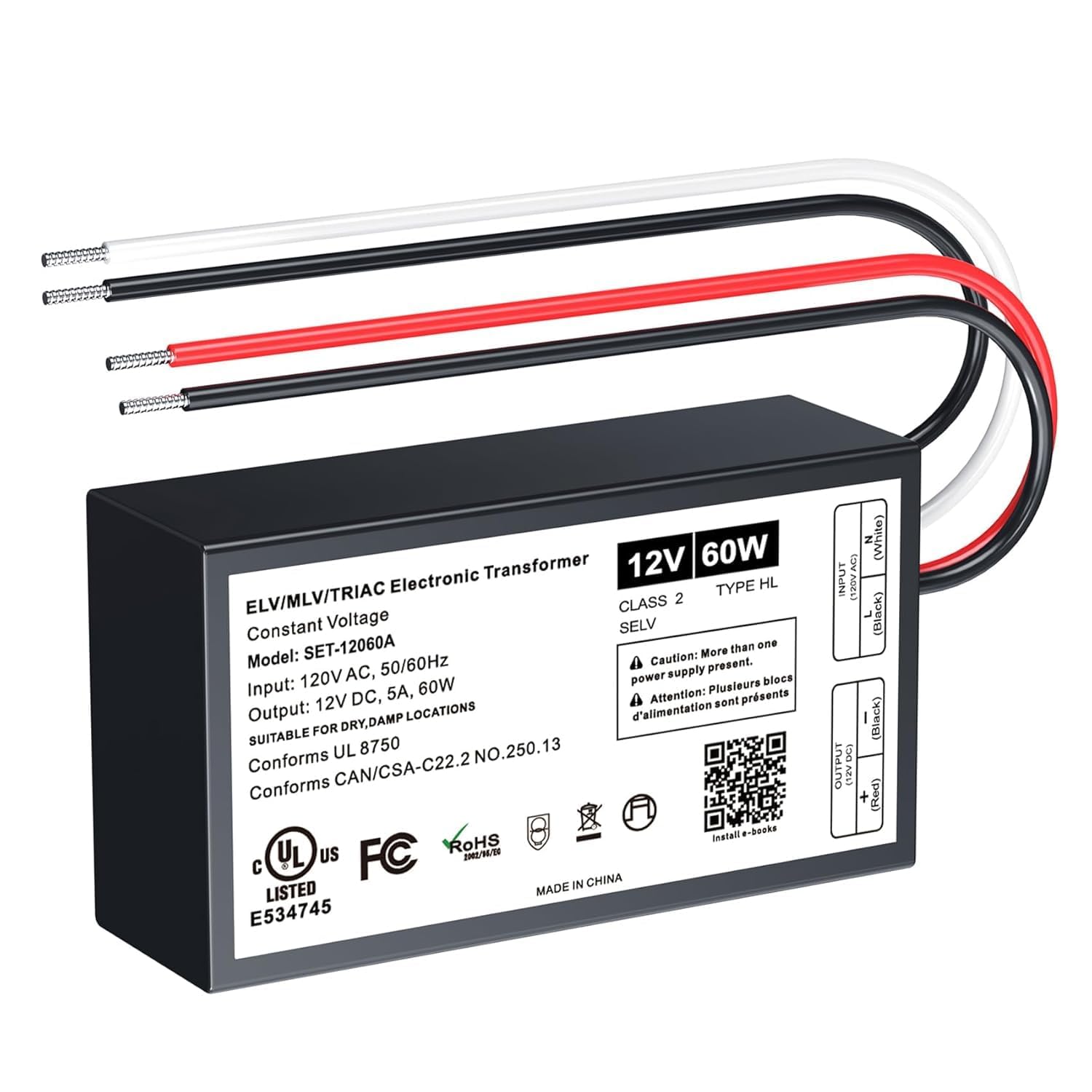 Inexaccessories 60W dimmable LED driver front view shows compact metal housing for easy installation