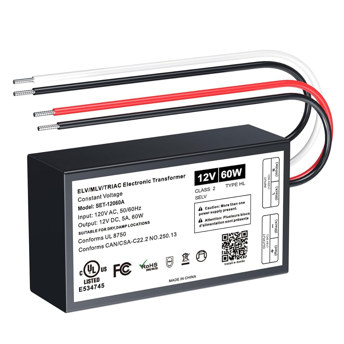 Inexaccessories 60W dimmable LED driver front view shows compact metal housing for easy installation