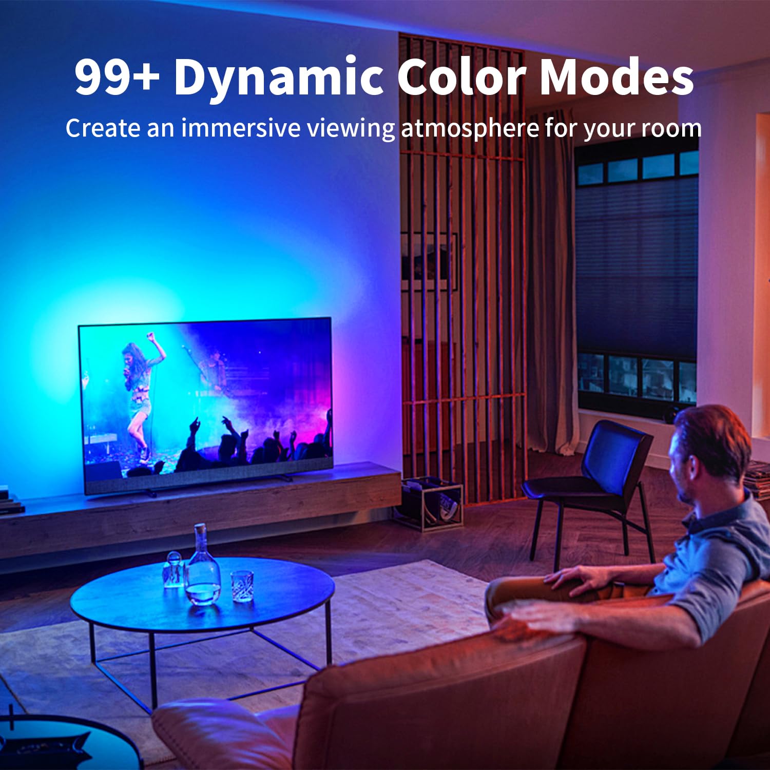 iNextStation neon strip bedroom ambience with bright, even color glow.