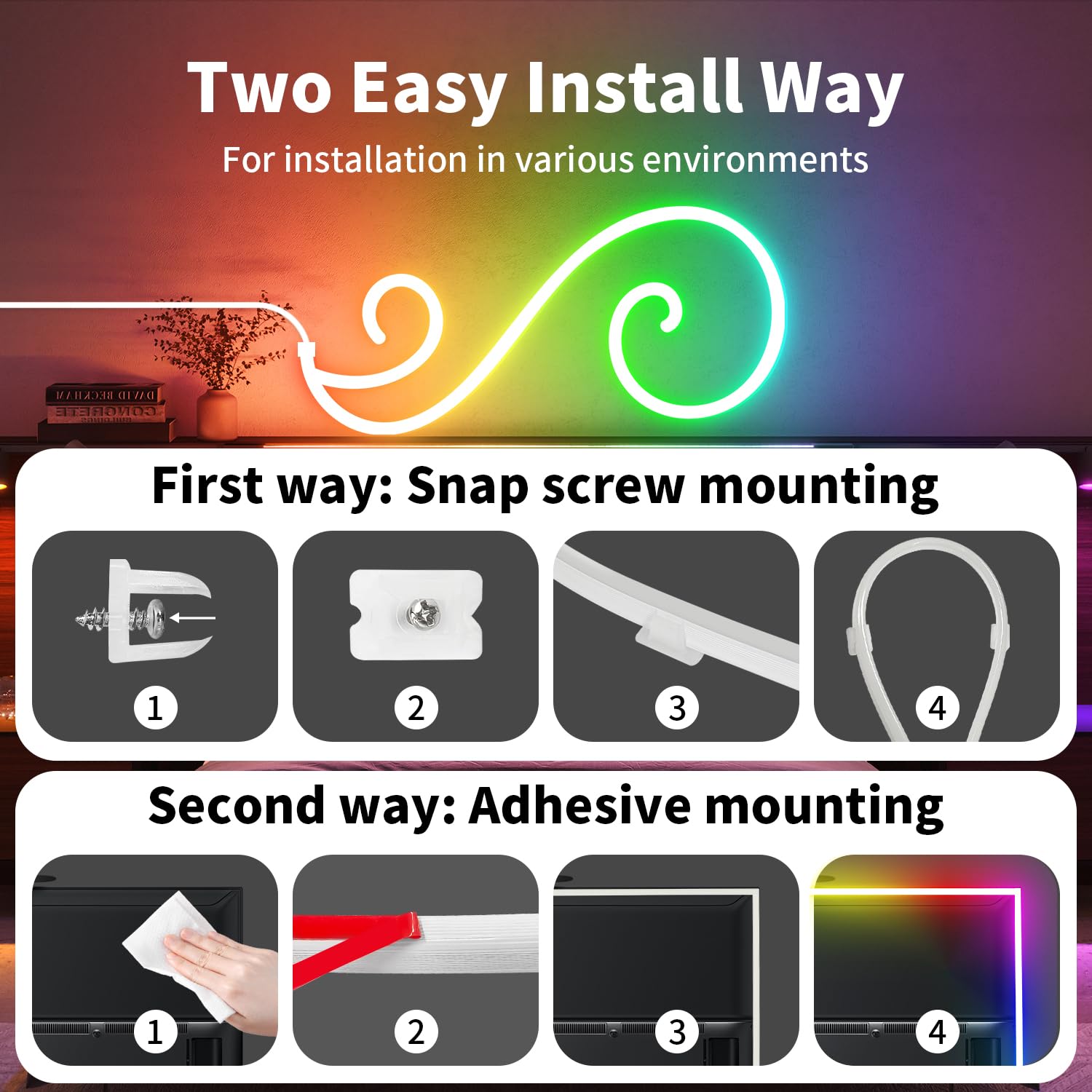 iNextStation USB-powered neon strip easy plug-in setup anywhere.