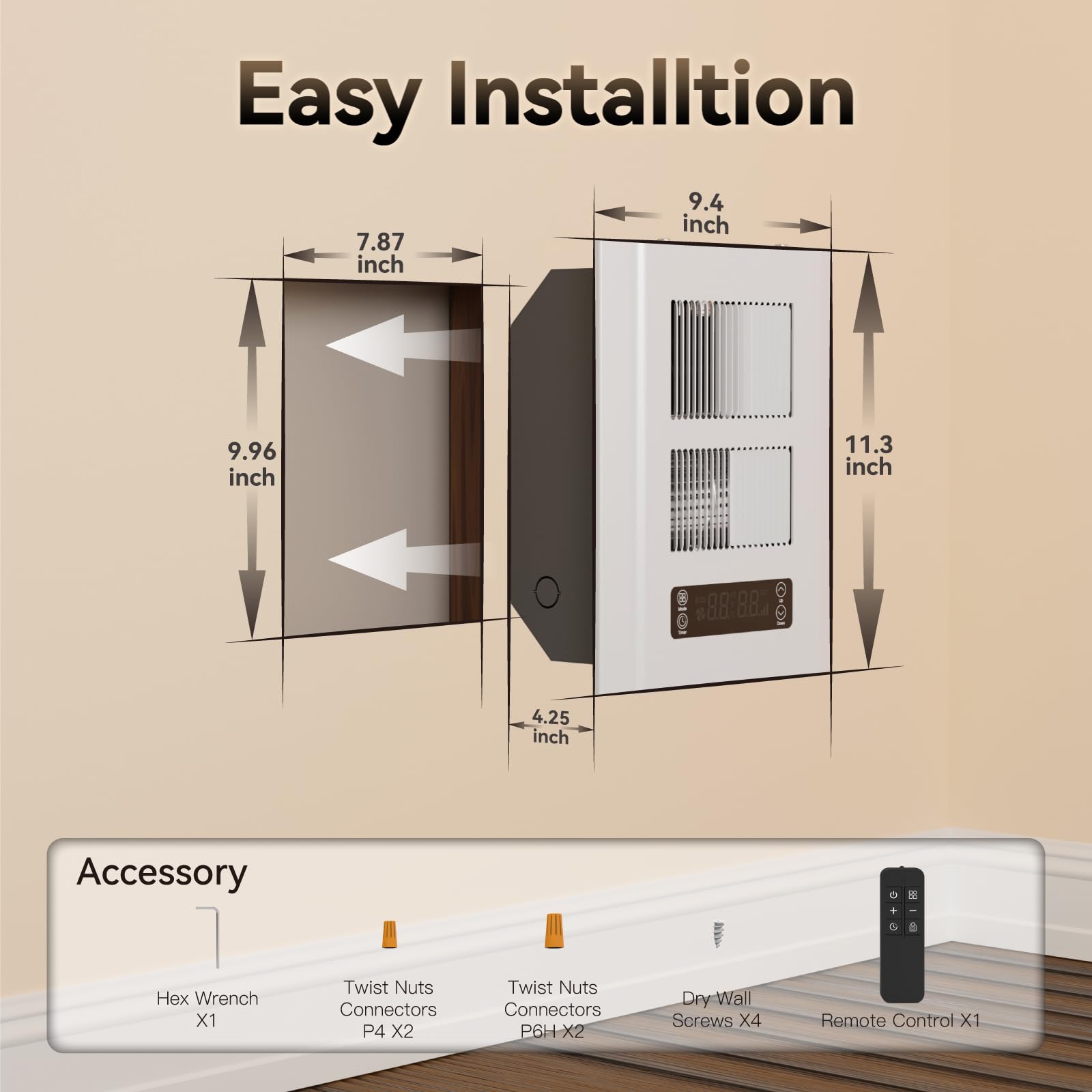 Infandy wall heater wide-angle grille for even heat distribution