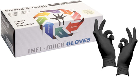 Infi-Touch heavy-duty nitrile gloves in a box for tough tasks.