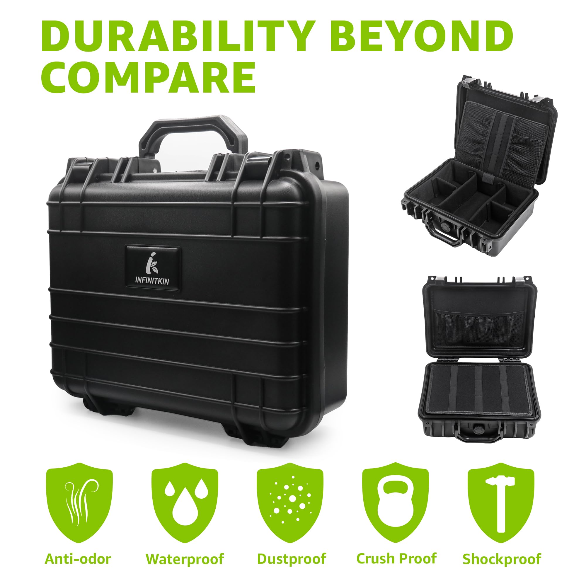 INFINITKIN lockable smell-proof box featuring a secure combination lock for privacy.