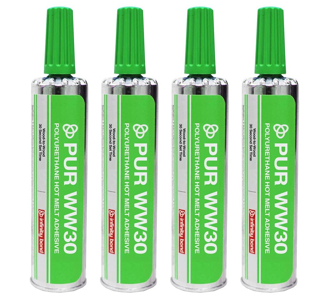 Infinity PUR WW30 pack-4 image demonstrates wood bonding with a strong, fast-setting adhesive for cabinet making.