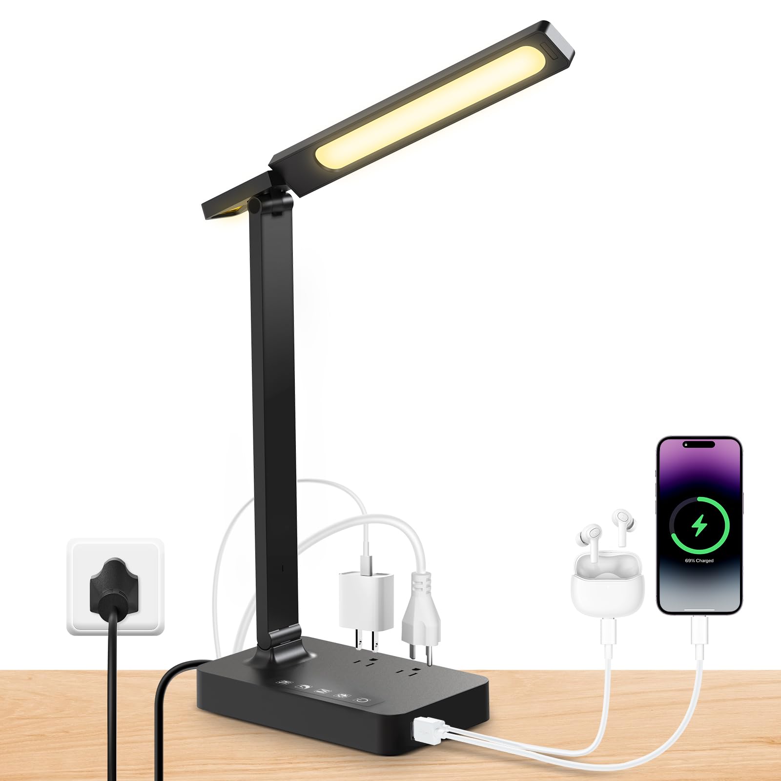 Infiway desk lamp base with integrated outlets for a tidy workspace.