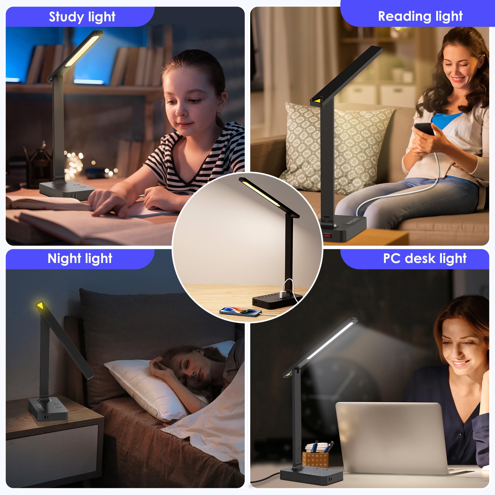 Infiway desk lamp provides 2 AC outlets for flexible power.